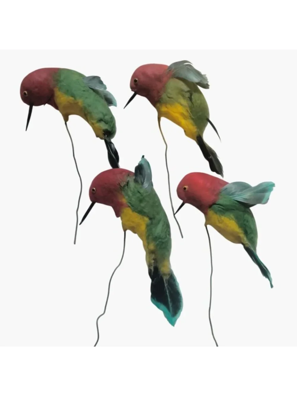 Colorful Decorative Feathered Bird Hummingbird Figurine Wire Floral Crafts Lot 4